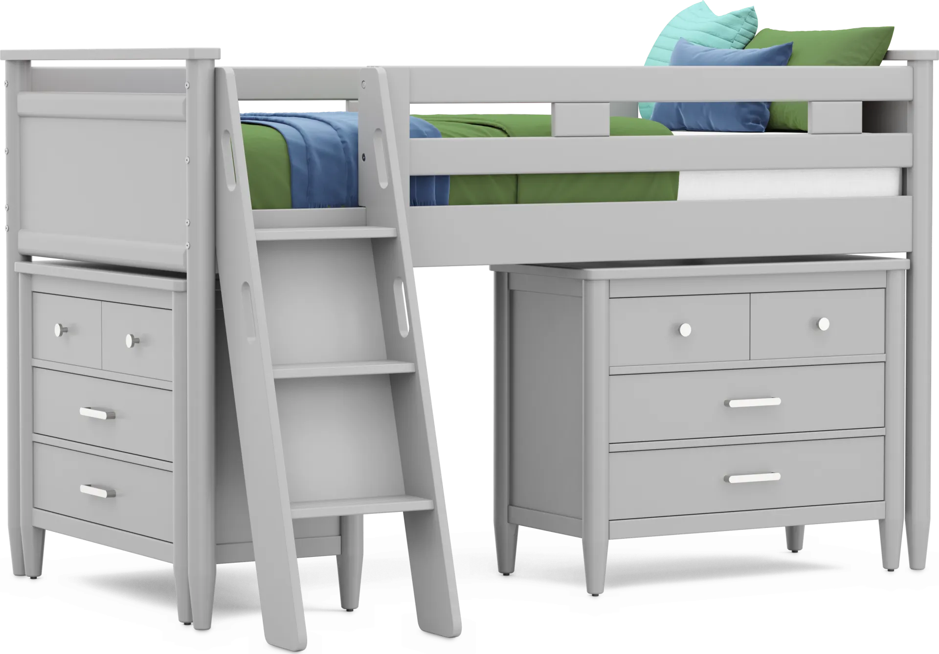 Kids Modern Colors Light Gray Twin Loft with Loft Chests - Image 1