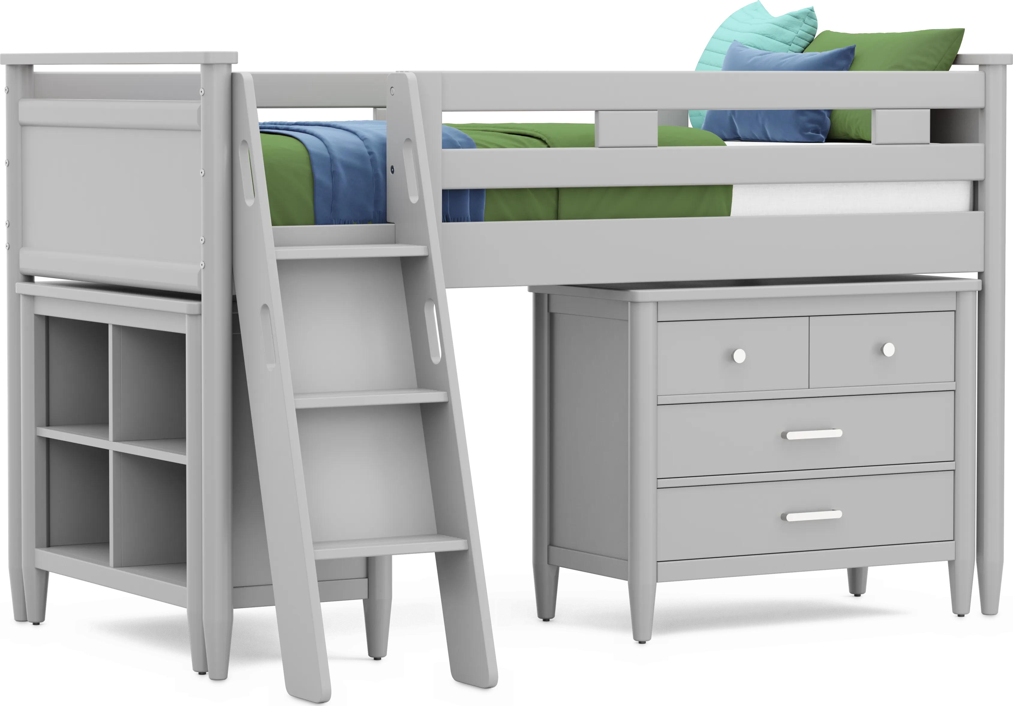 Kids Modern Colors Light Gray Twin Loft with Loft Chest and Bookcase - Thumbnail - Image 1