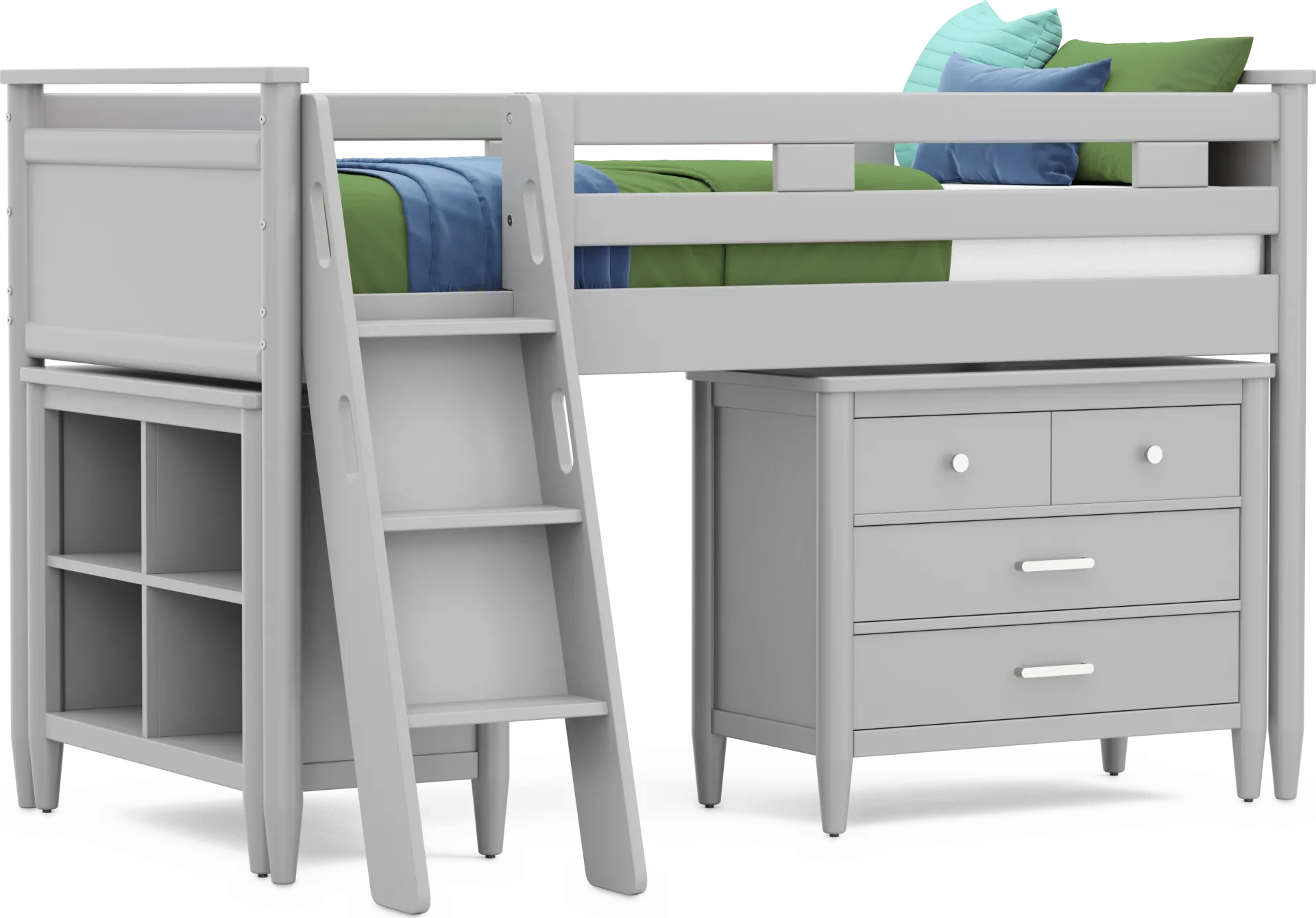 Kids Modern Colors Light Gray Twin Loft with Loft Chest and Bookcase - Image 1