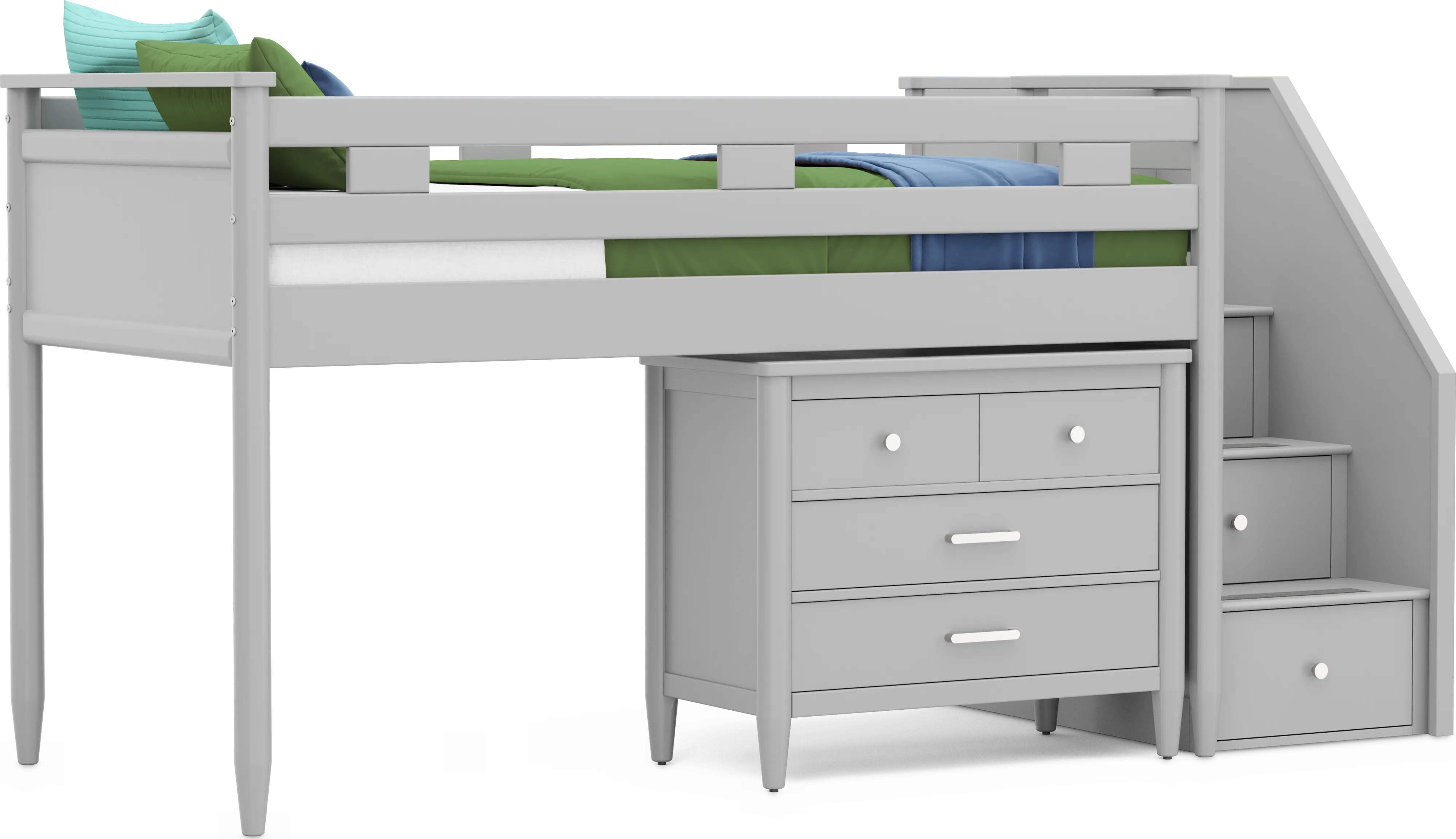 Kids Modern Colors Light Gray Twin Step Loft with Loft Chest - Thumbnail - Image 1