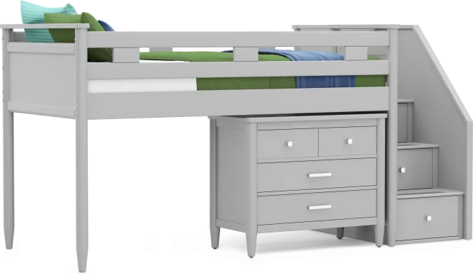 Kids Modern Colors Light Gray Twin Step Loft with Loft Chest