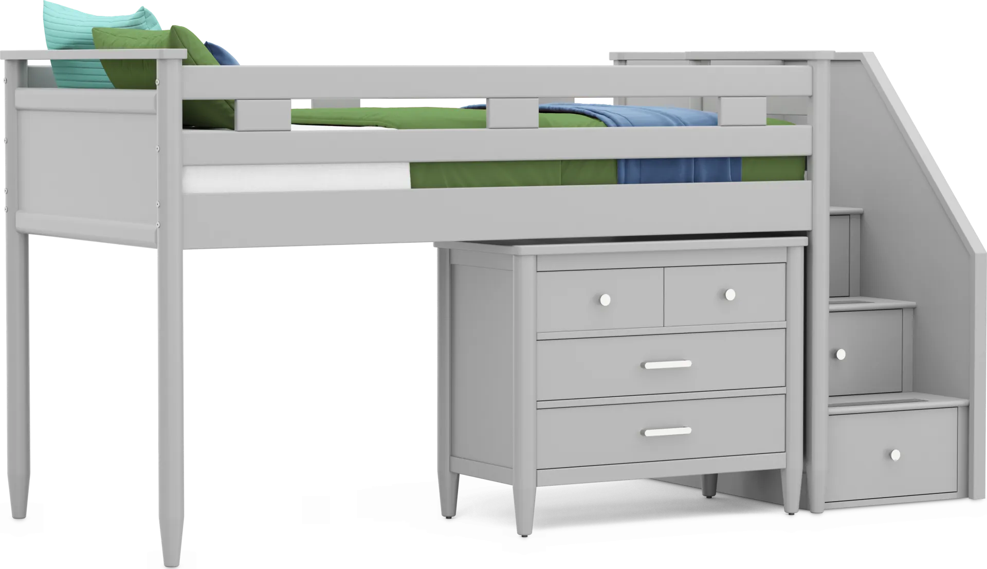 Kids Modern Colors Light Gray Twin Step Loft with Loft Chest - Image 2