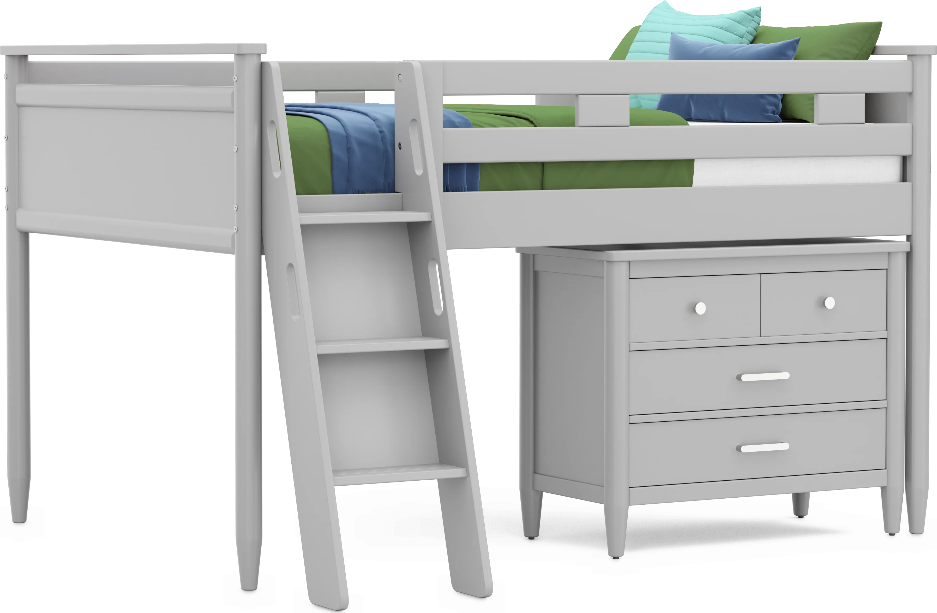 Kids Modern Colors Light Gray Full Loft with Loft Chest - Thumbnail - Image 1