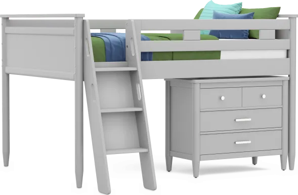 Kids Modern Colors Light Gray Full Loft with Loft Chest