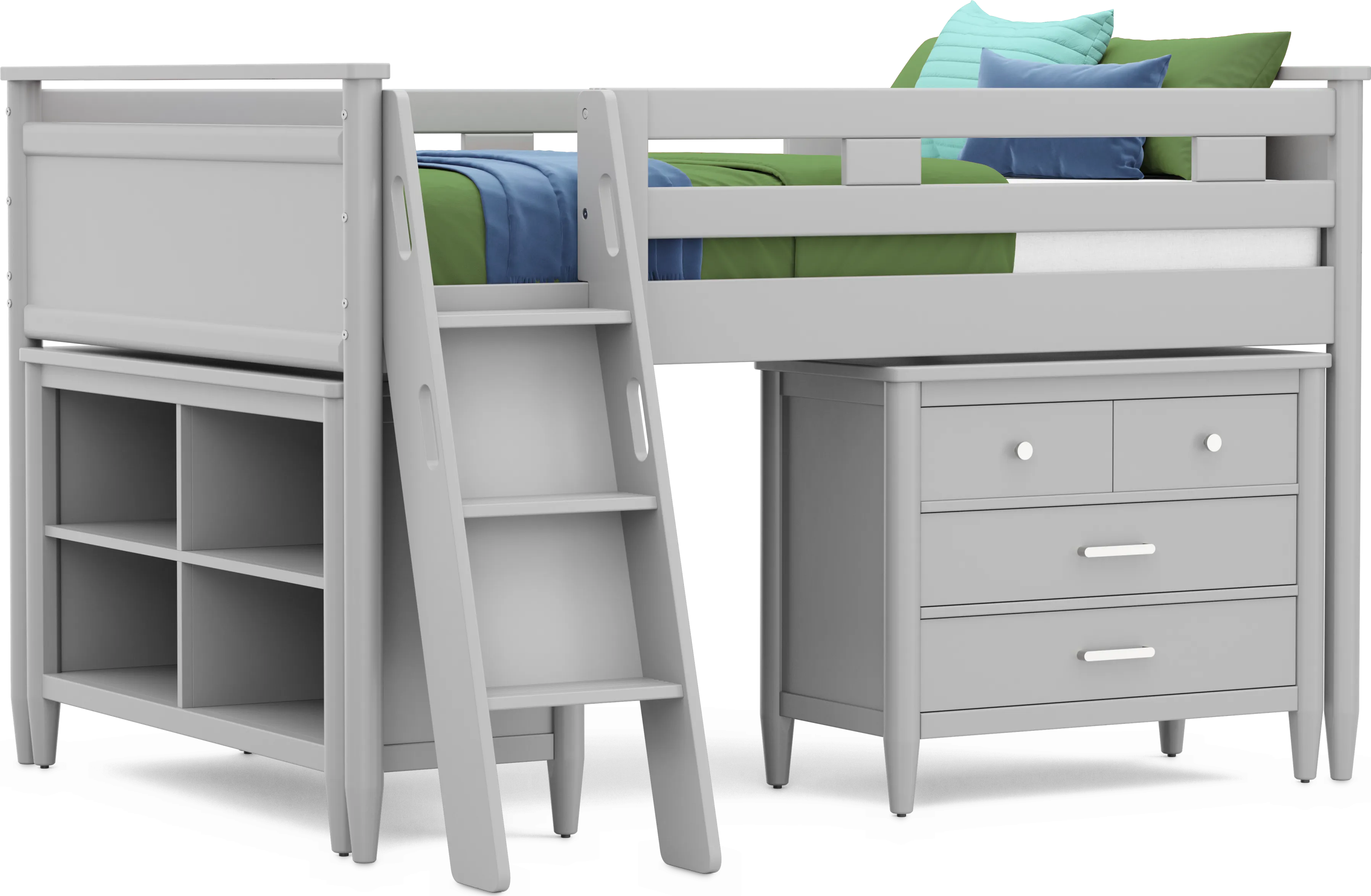 Kids Modern Colors Light Gray Full Loft with Loft Chest and Bookcase - Thumbnail - Image 1