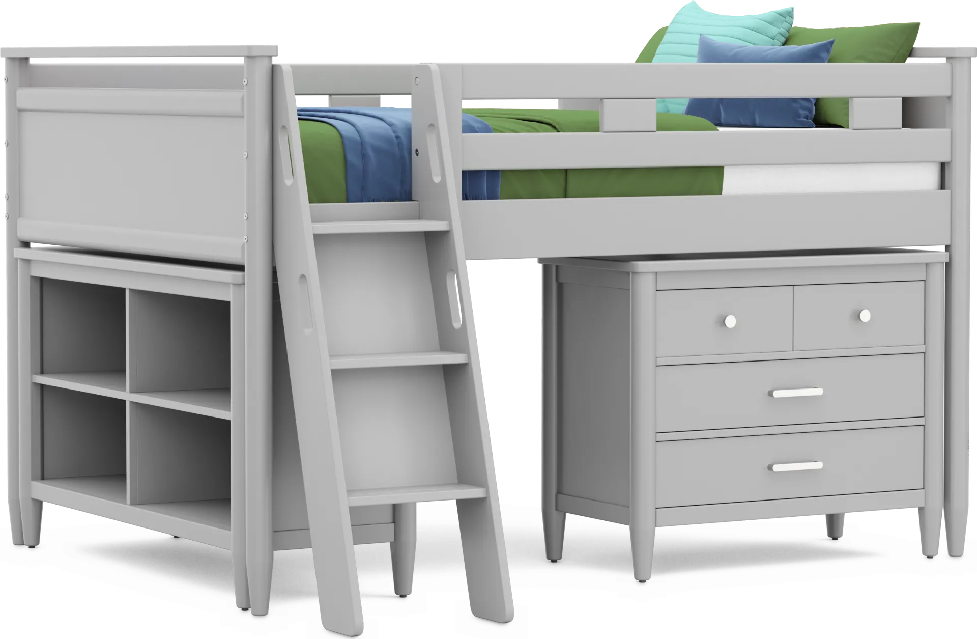 Kids Modern Colors Light Gray Full Loft with Loft Chest and Bookcase - Image 1
