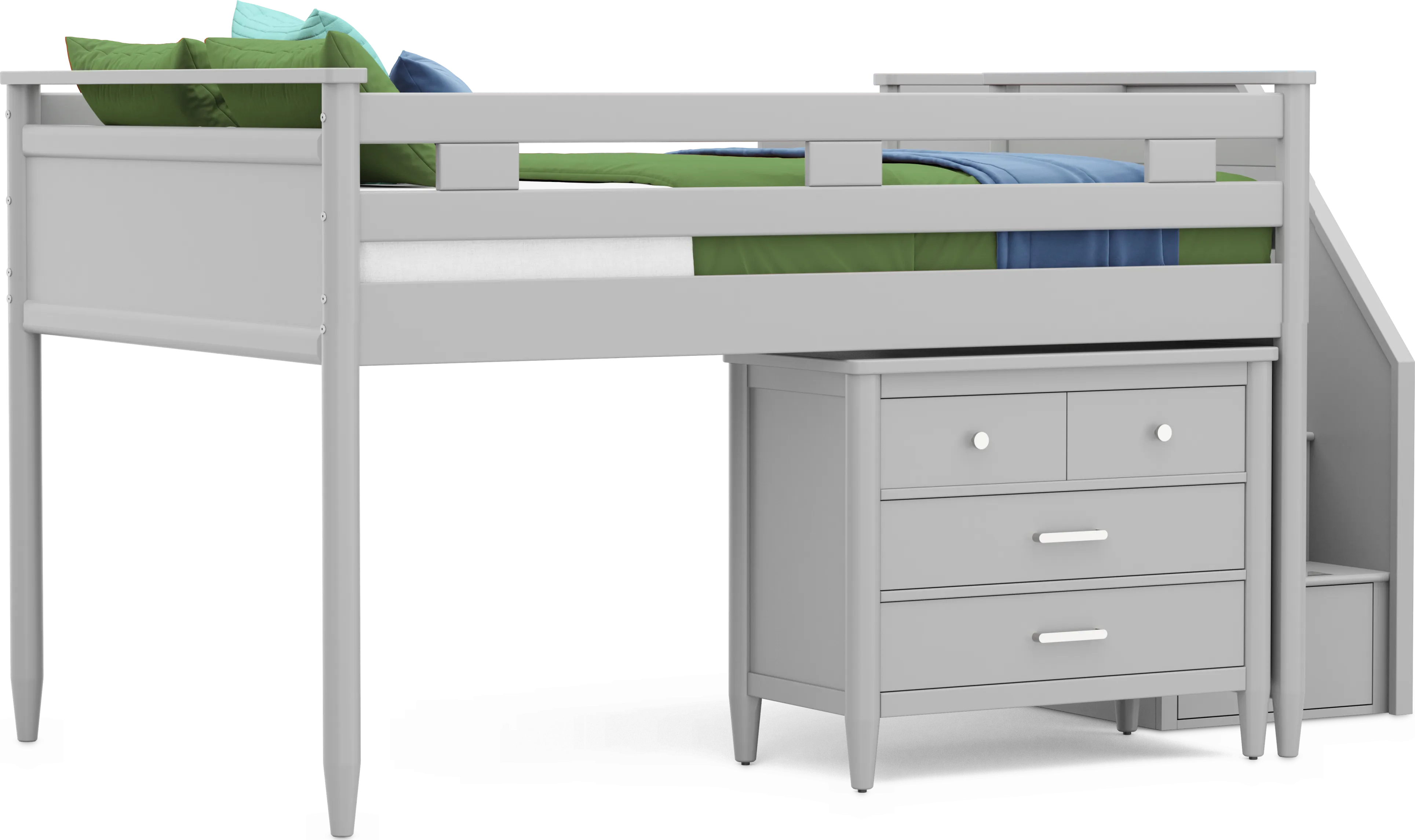 Kids Modern Colors Light Gray Full Step Loft with Loft Chest - Thumbnail - Image 1