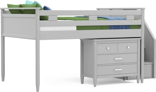Kids Modern Colors Light Gray Full Step Loft with Loft Chest