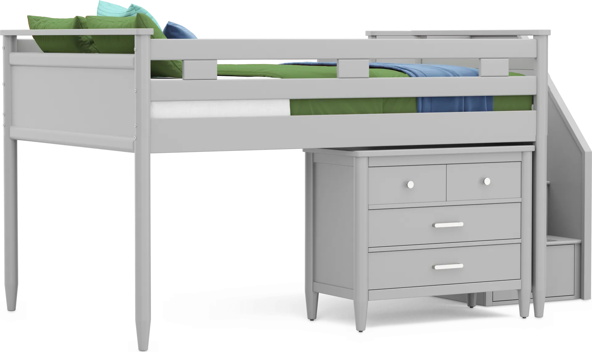 Kids Modern Colors Light Gray Full Step Loft with Loft Chest - Image 1