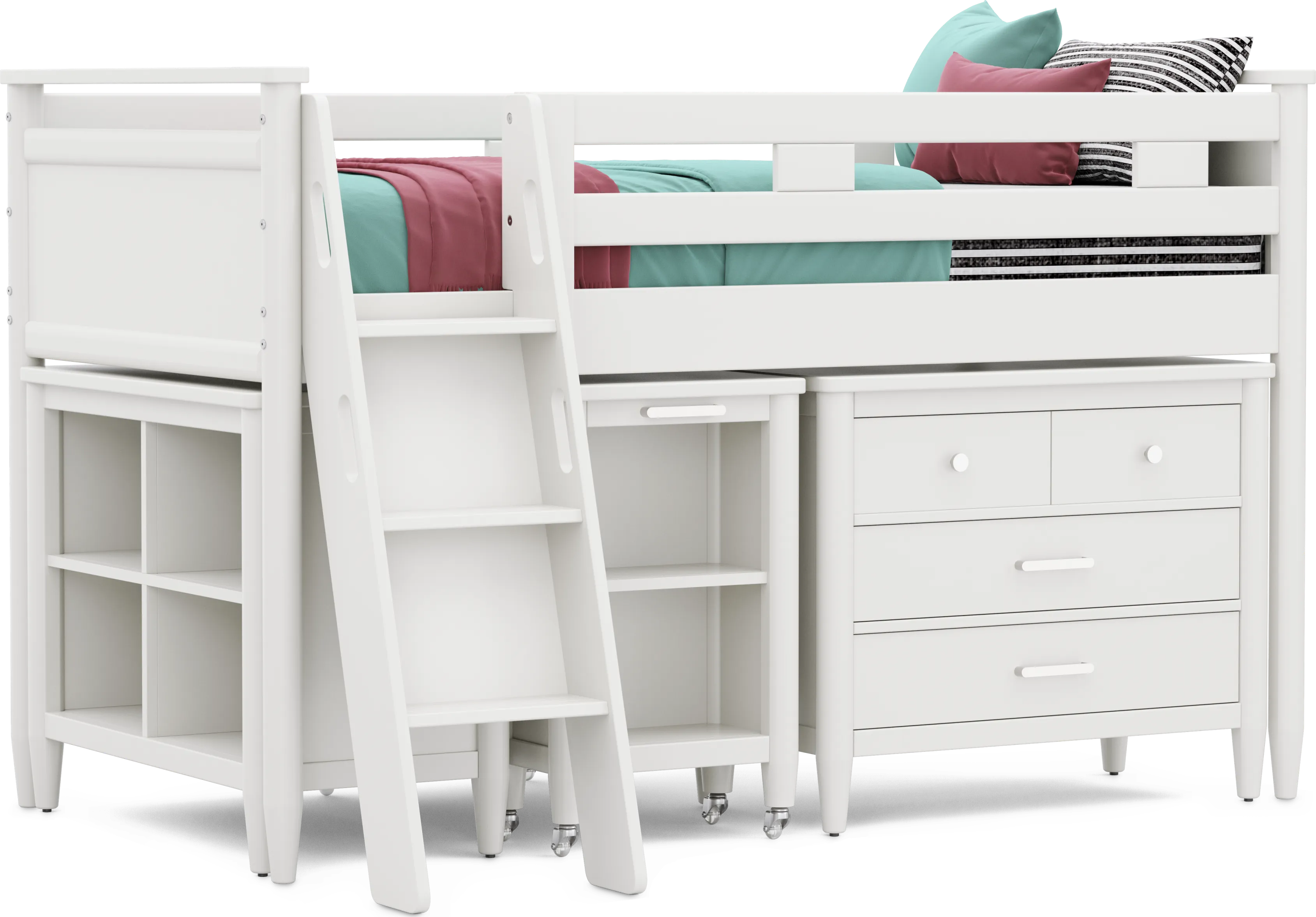 Kids Modern Colors White Twin Loft with Loft Chest, Bookcase and Desk - Thumbnail - Image 1
