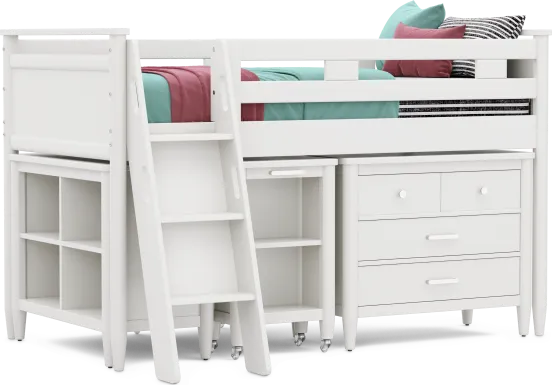 Kids Modern Colors White Twin Loft with Loft Chest, Bookcase and Desk