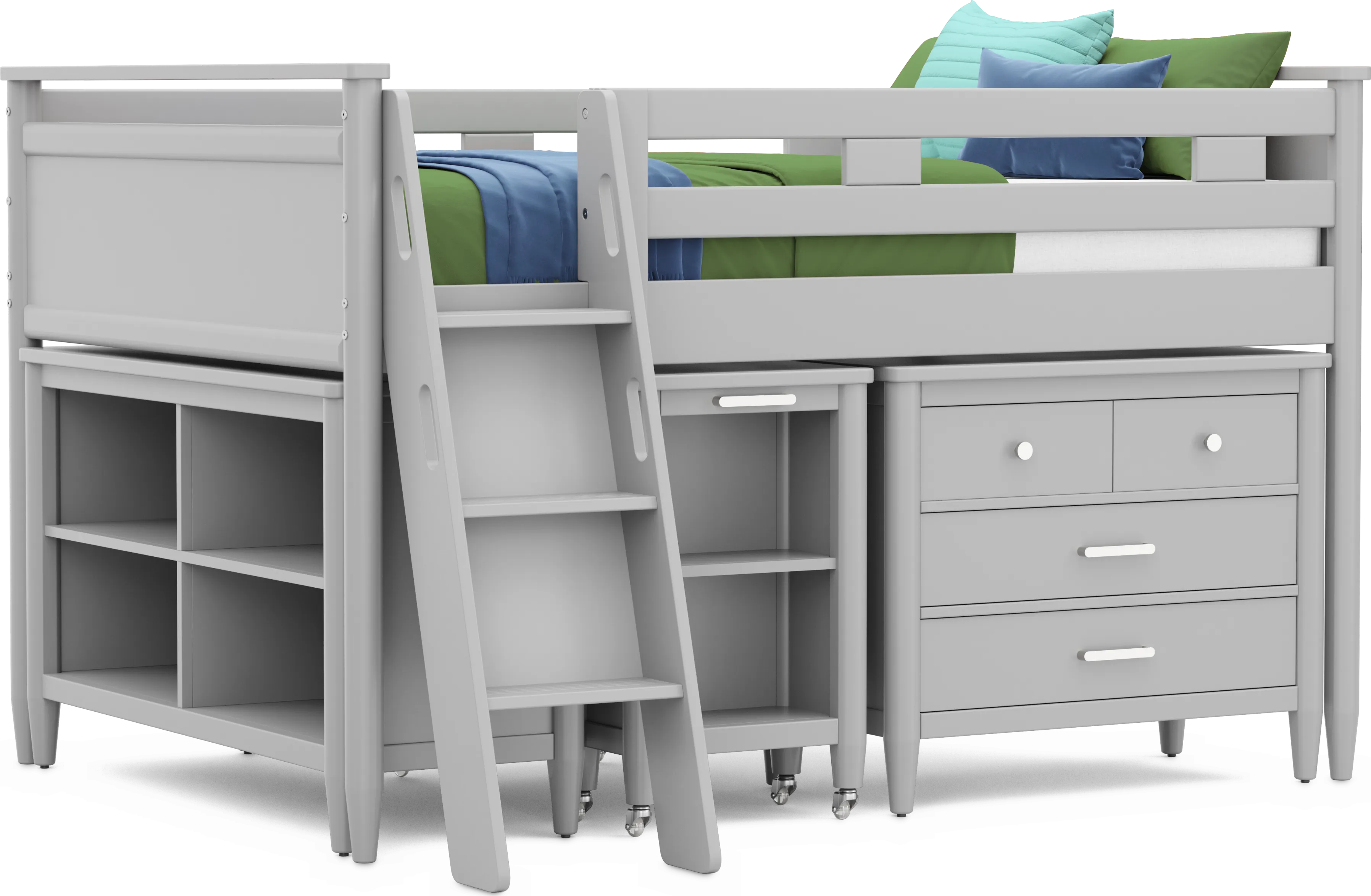 Kids Modern Colors Light Gray Full Loft with Loft Chest, Bookcase and Desk - Thumbnail - Image 1