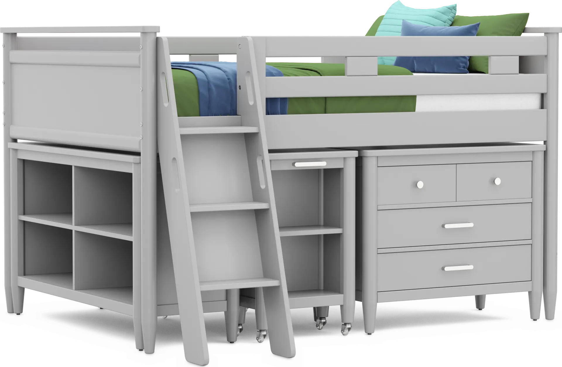 Kids Modern Colors Light Gray Full Loft with Loft Chest, Bookcase and Desk - Image 1