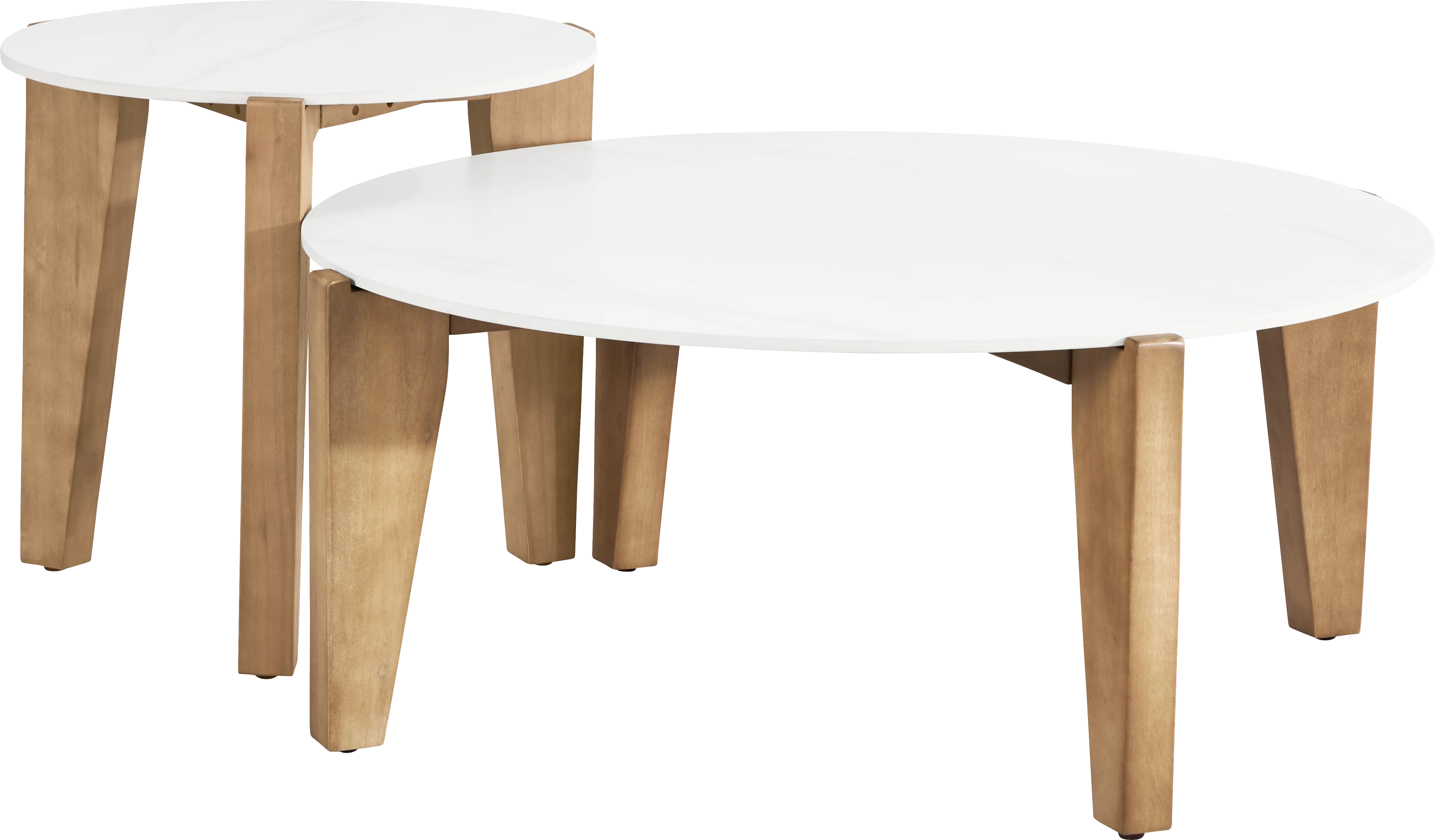 Tessere 2 Pc Natural Light Wood White Outdoor Nesting Tables, Set