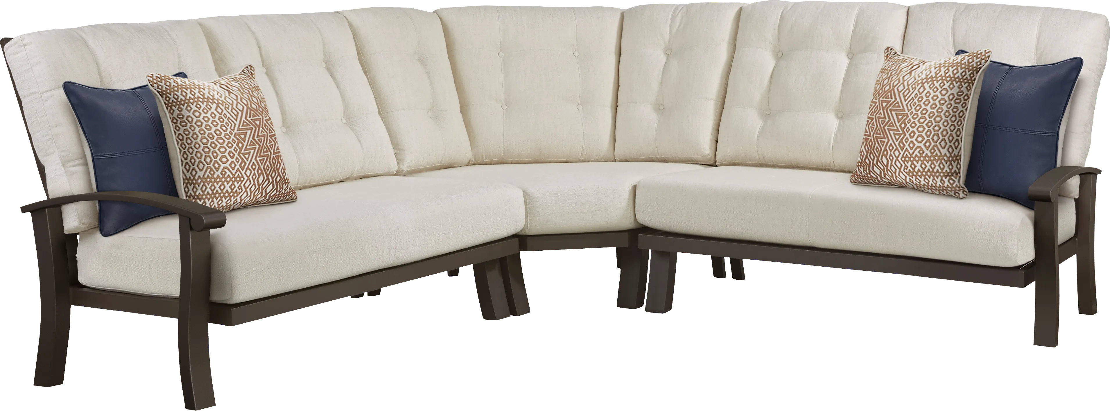 Lake Breeze Aged Bronze 3 Pc Outdoor Sectional with Parchment Cushions - Thumbnail - Image 1