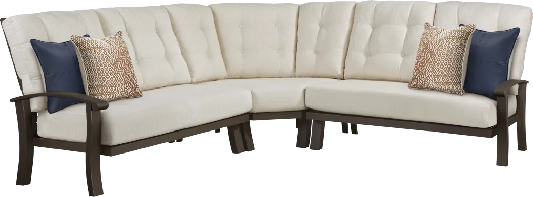 Lake Breeze Aged Bronze 3 Pc Outdoor Sectional with Parchment Cushions