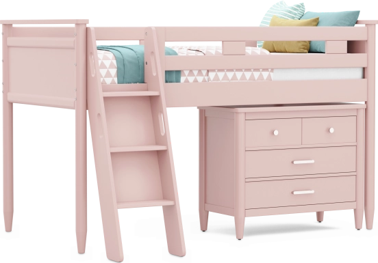 Kids Modern Colors Pink Twin Loft with Loft Chest