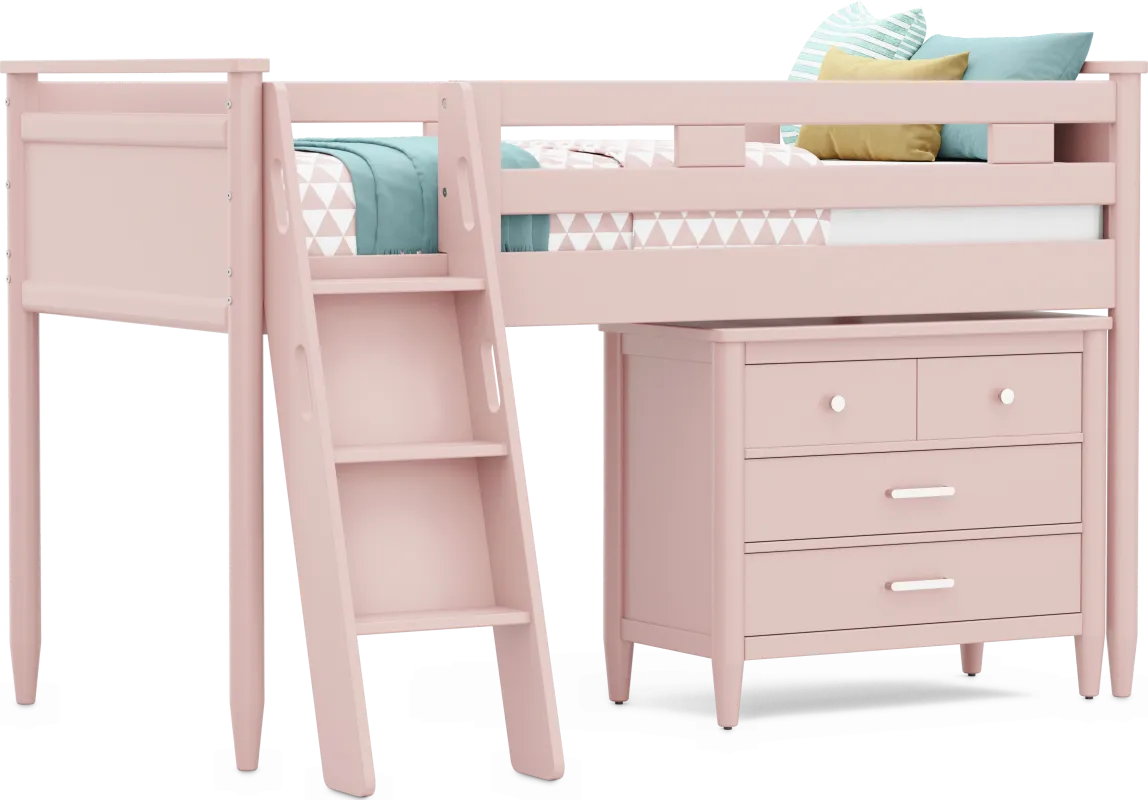 Kids Modern Colors Pink Twin Loft with Loft Chest
