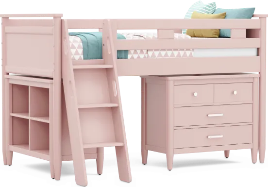 Kids Modern Colors Pink Twin Loft with Loft Chest and Bookcase