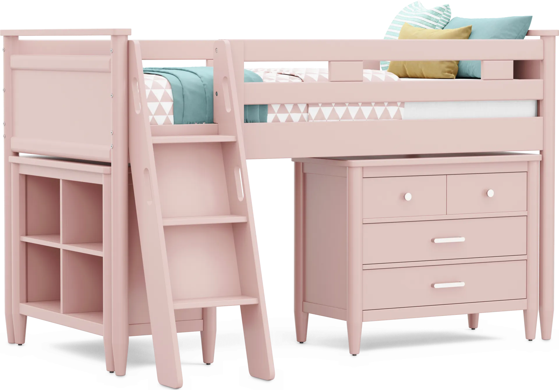 Kids Modern Colors Pink Twin Loft with Loft Chest and Bookcase - Image 1