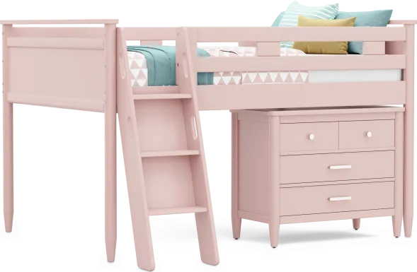 Kids Modern Colors Pink Full Loft with Loft Chest