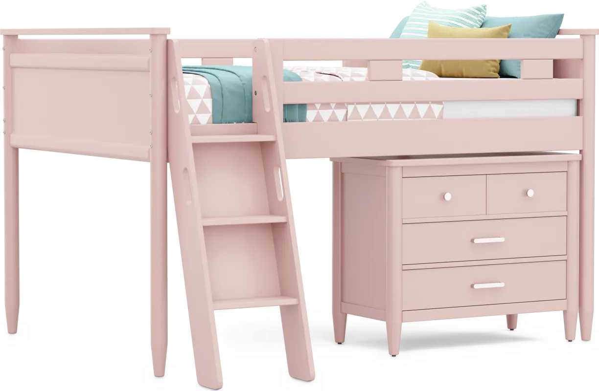 Kids Modern Colors Pink Full Loft with Loft Chest