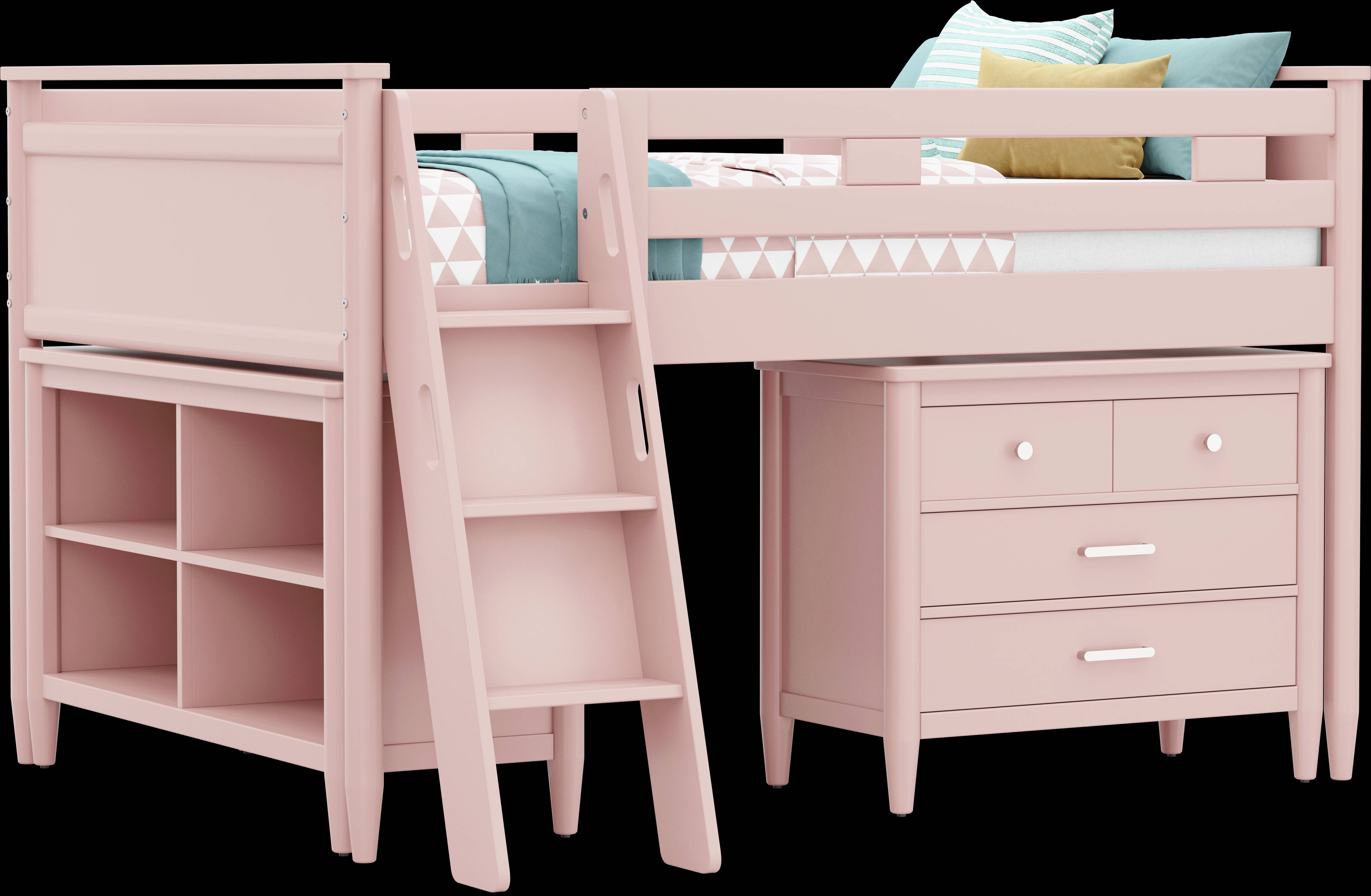 Kids Modern Colors Pink Full Loft with Loft Chest and Bookcase - Thumbnail - Image 1