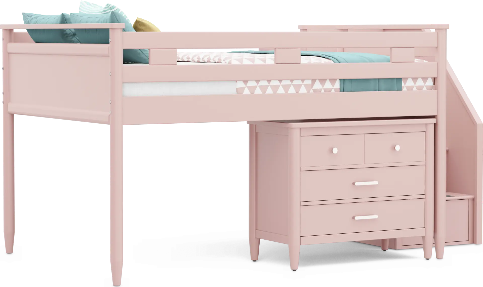 Kids Modern Colors Pink Full Step Loft with Loft Chest