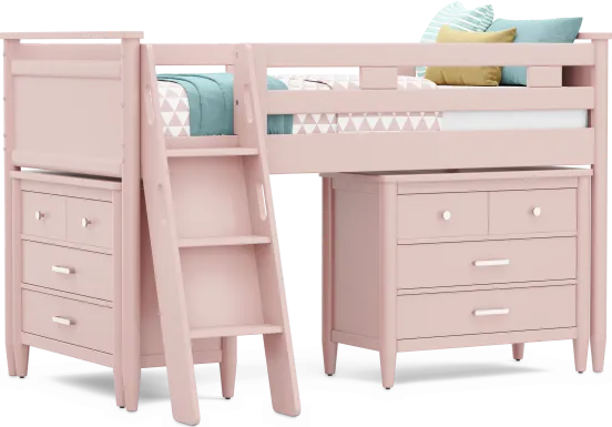 Kids Modern Colors Pink Twin Loft with Loft Chests