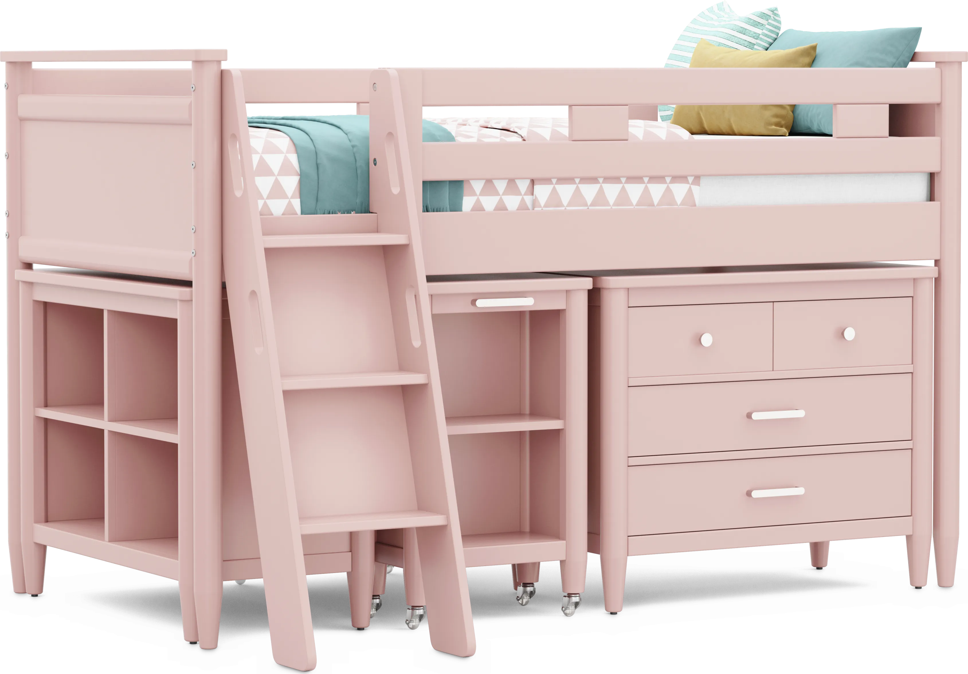 Kids Modern Colors Pink Twin Loft with Loft Chest, Bookcase and Desk - Thumbnail - Image 1