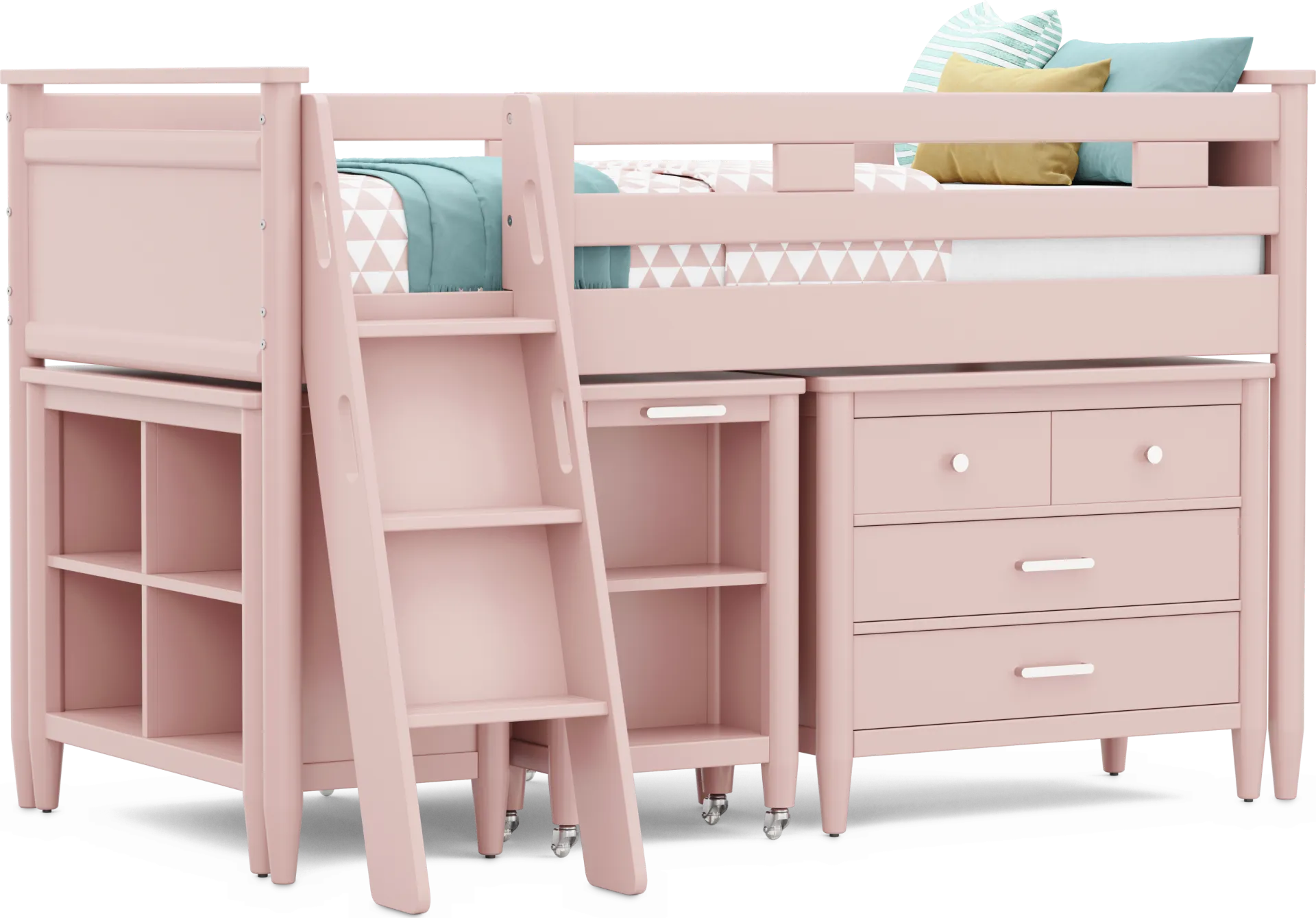 Kids Modern Colors Pink Twin Loft with Loft Chest, Bookcase and Desk - Image 1