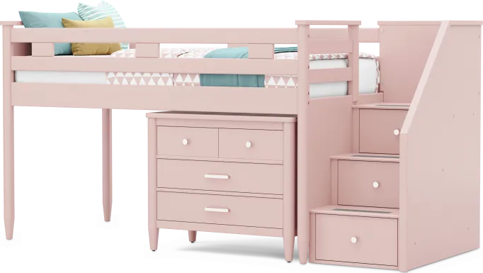 Kids Modern Colors Pink Twin Step Loft with Loft Chest
