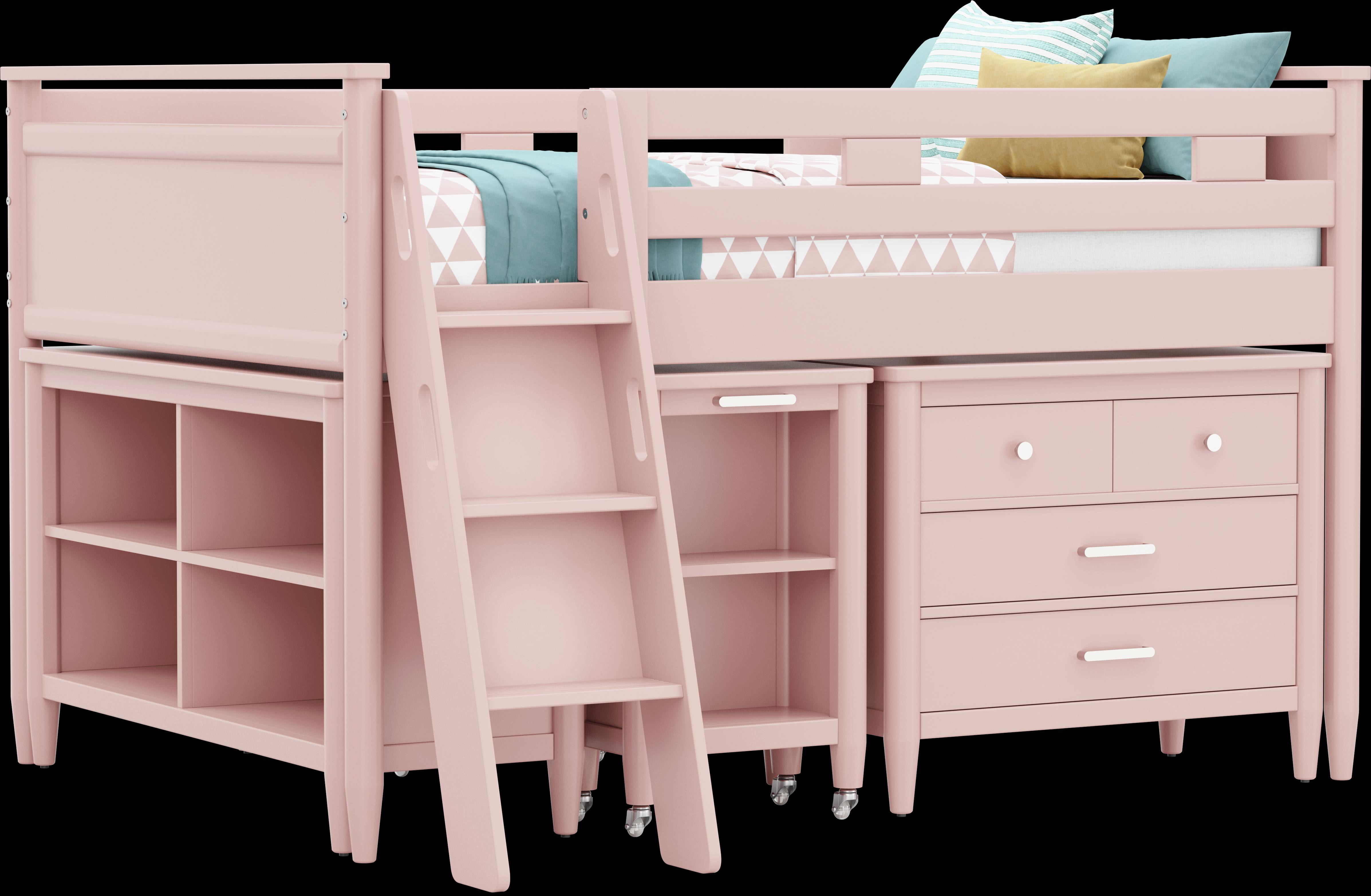 Kids Modern Colors Pink Full Loft with Loft Chest, Bookcase and Desk - Thumbnail - Image 1