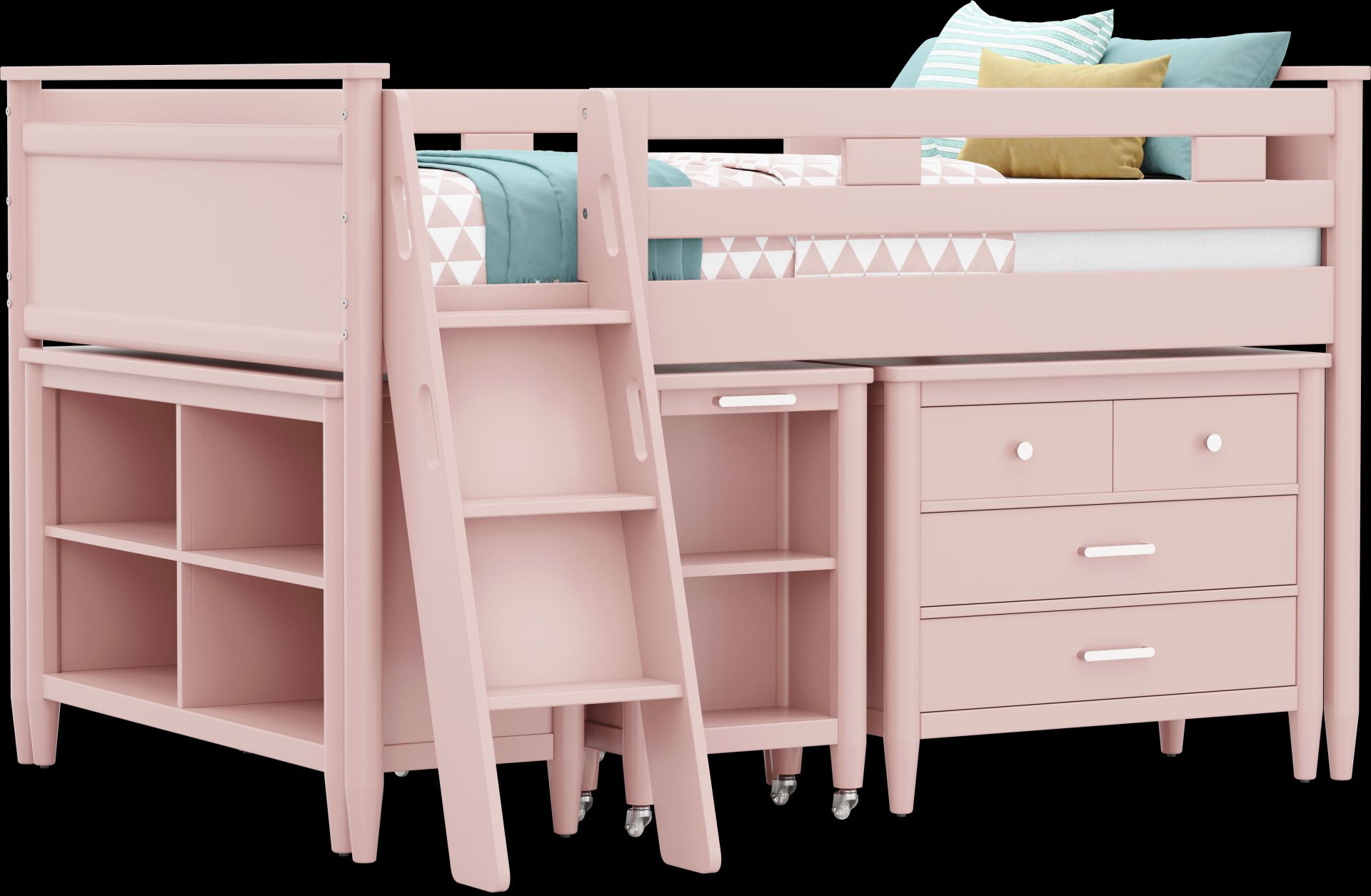 Kids Modern Colors Pink Full Loft with Loft Chest, Bookcase and Desk - Image 1