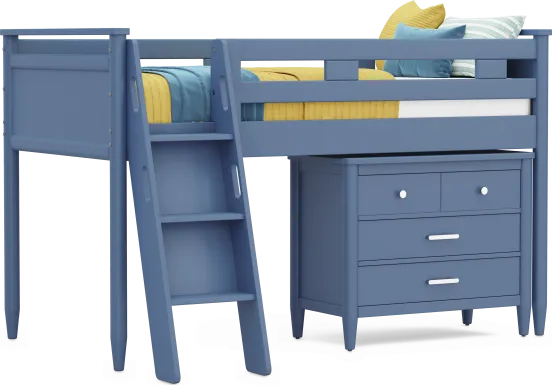 Kids Modern Colors Slate Blue Twin Loft with Loft Chest