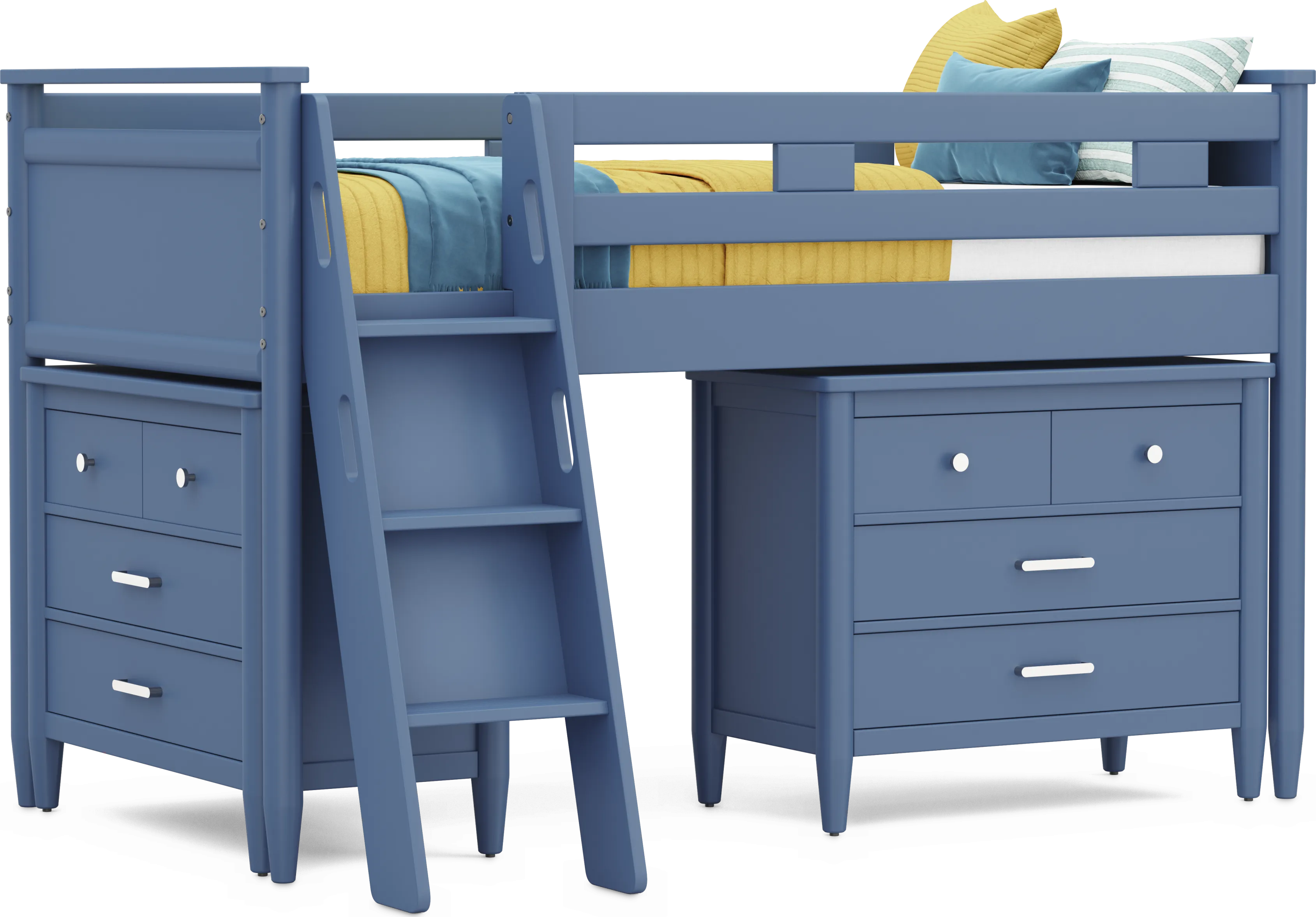 Kids Modern Colors Slate Blue Twin Loft with Loft Chests - Thumbnail - Image 1