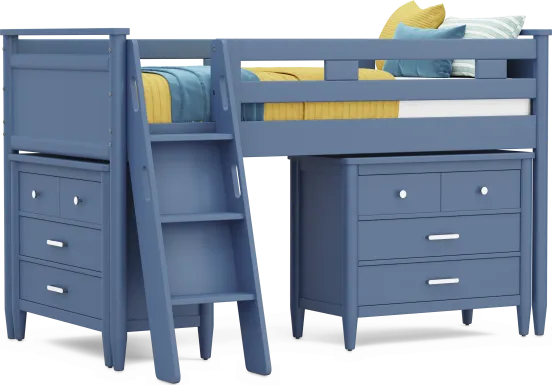 Kids Modern Colors Slate Blue Twin Loft with Loft Chests