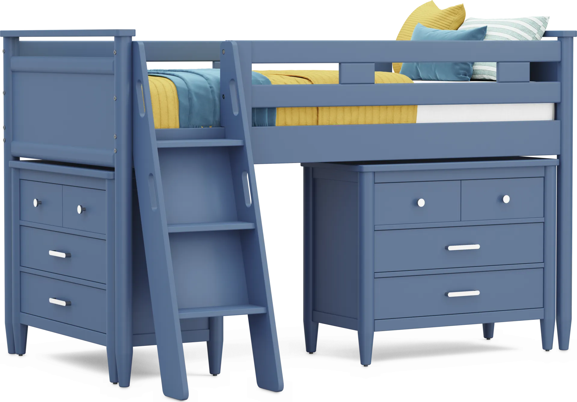 Kids Modern Colors Slate Blue Twin Loft with Loft Chests - Image 1