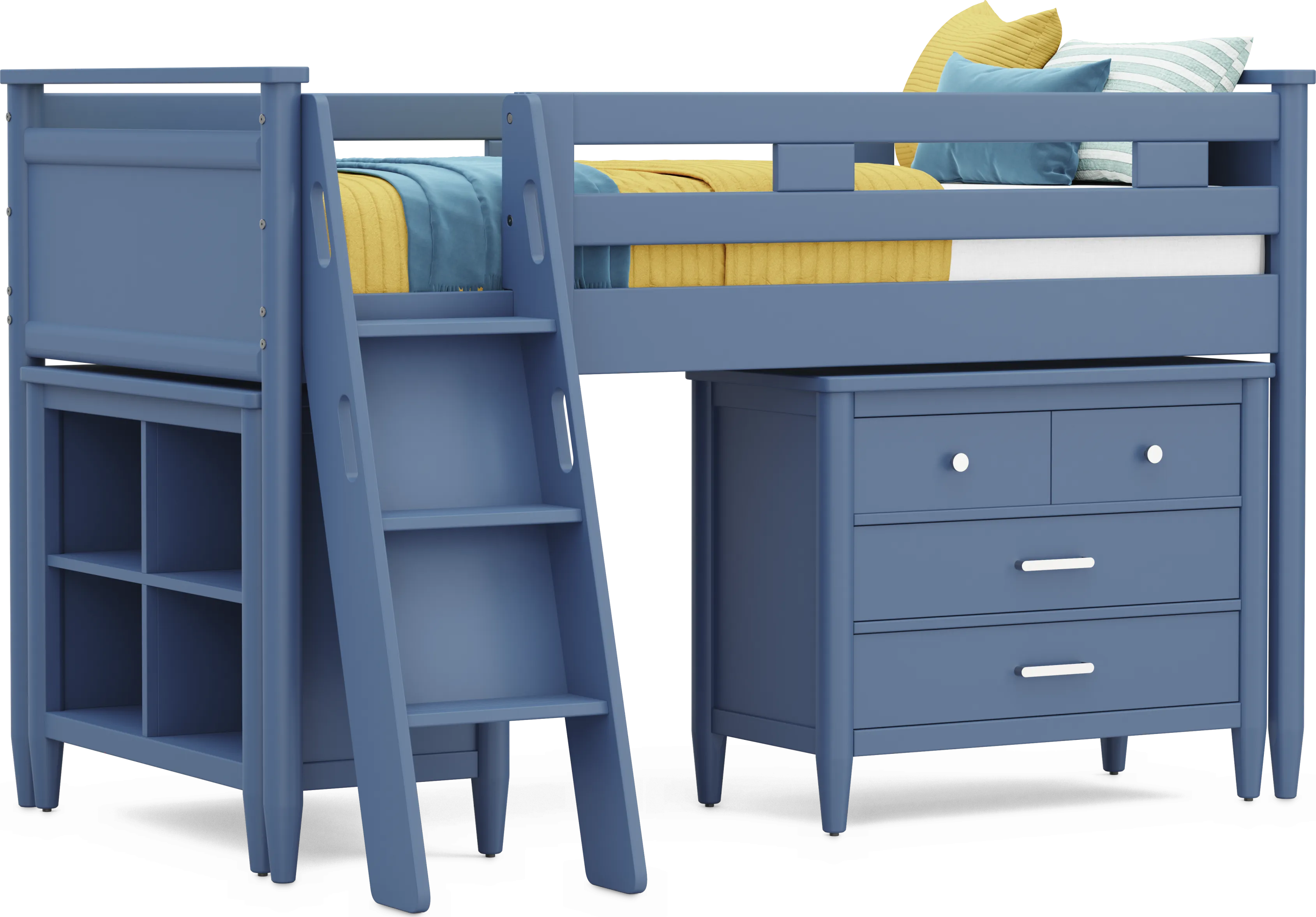 Kids Modern Colors Slate Blue Twin Loft with Loft Chest and Bookcase - Thumbnail - Image 1