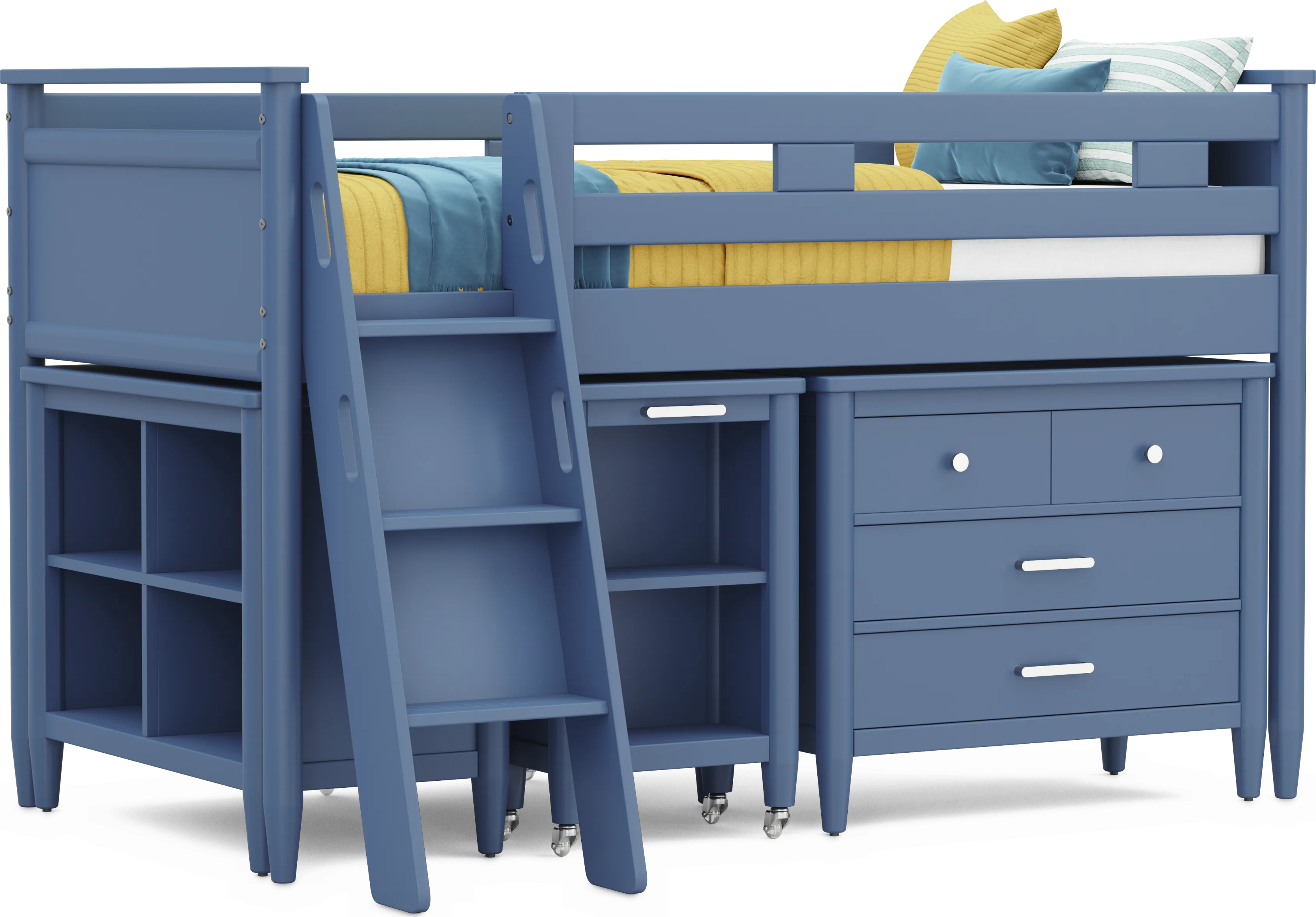 Kids Modern Colors Slate Blue Twin Loft with Loft Chest, Bookcase and Desk - Thumbnail - Image 1
