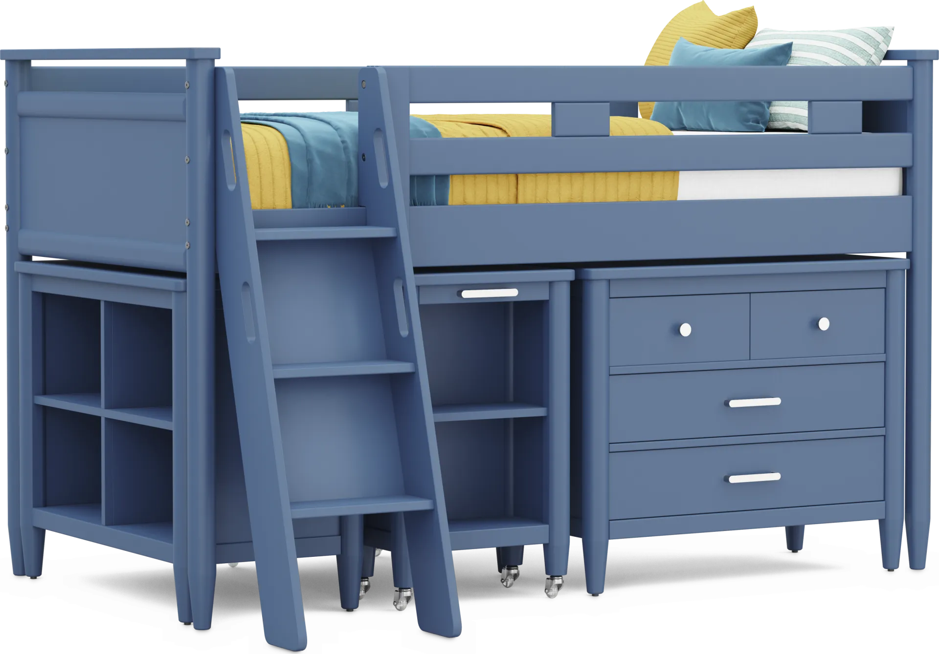 Kids Modern Colors Slate Blue Twin Loft with Loft Chest, Bookcase and Desk - Image 1