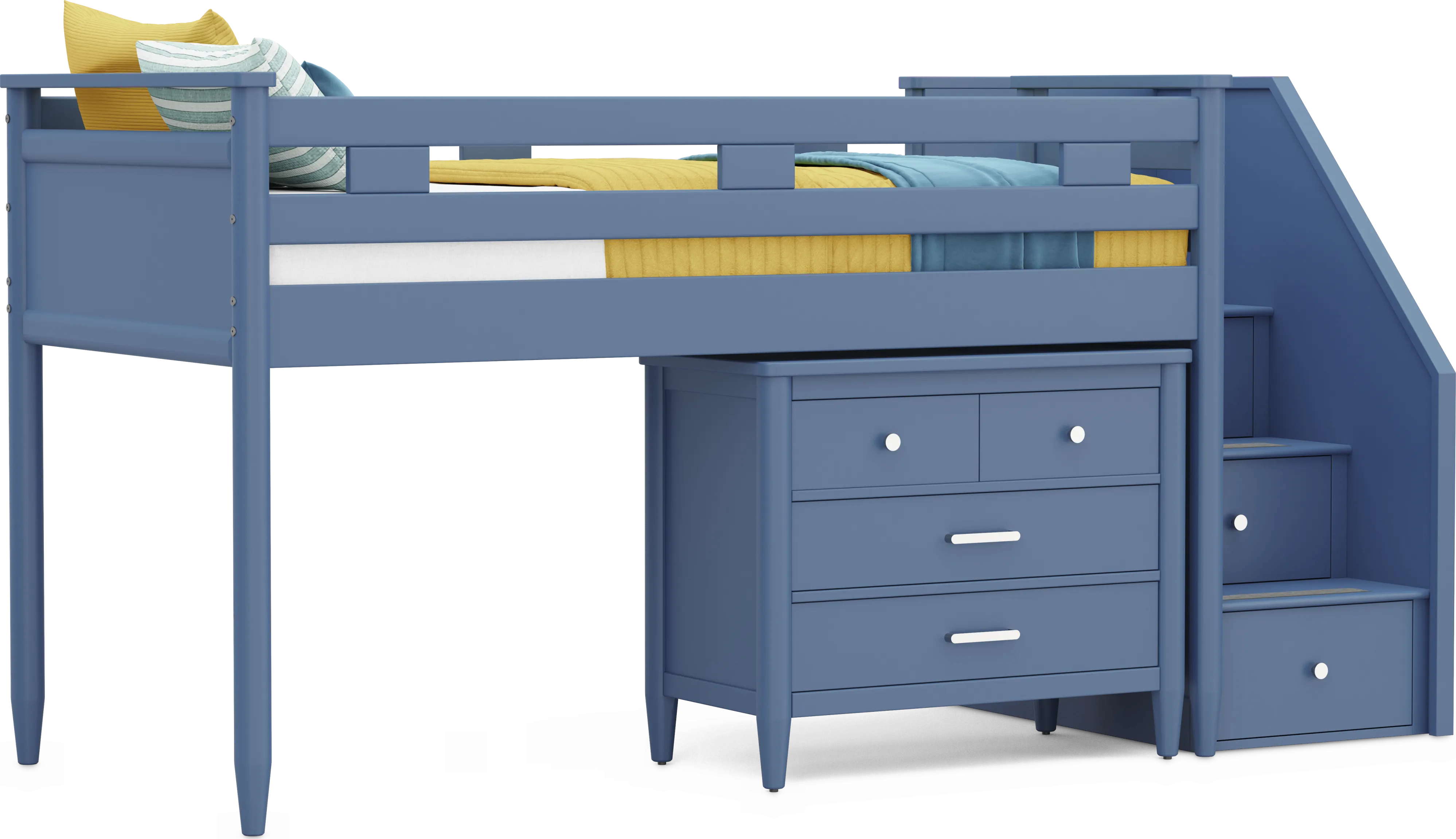 Kids Modern Colors Slate Blue Twin Step Loft with Loft Chest - Thumbnail - Image 1