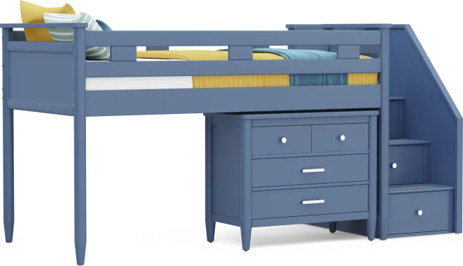 Kids Modern Colors Slate Blue Twin Step Loft with Loft Chest