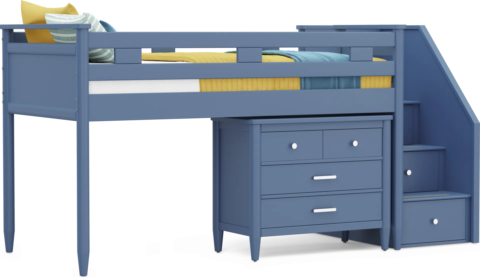 Kids Modern Colors Slate Blue Twin Step Loft with Loft Chest - Image 1