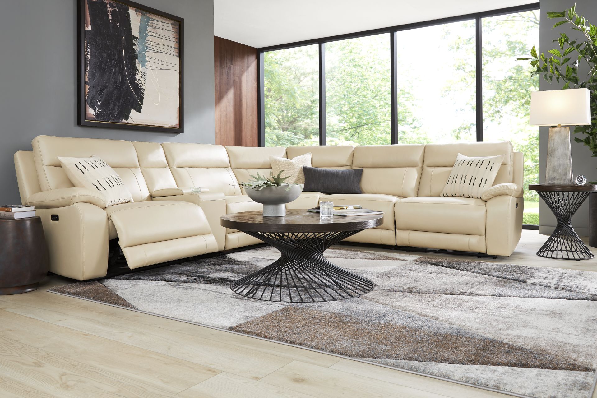 Delaney Point Beige Leather 6 Pc Power Reclining Sectional - Image 2