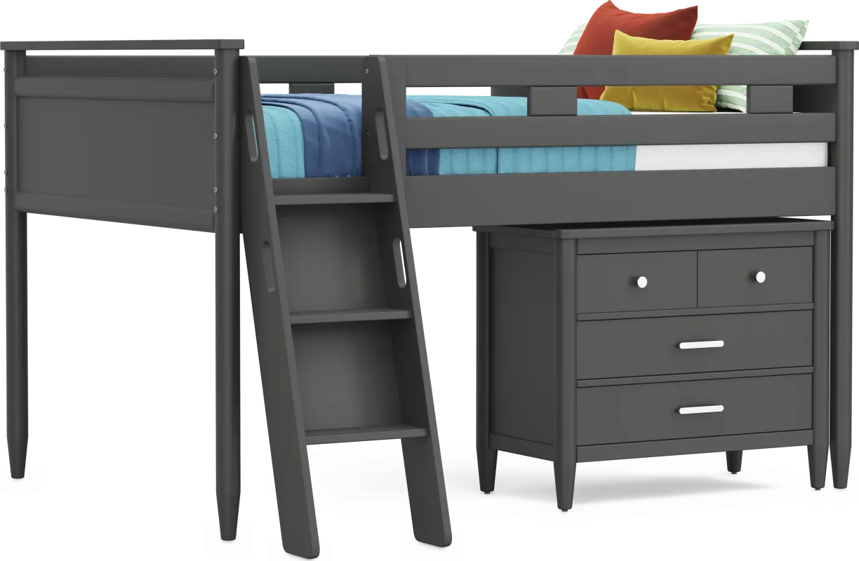 Kids Modern Colors Iron Ore Full Loft with Loft Chest