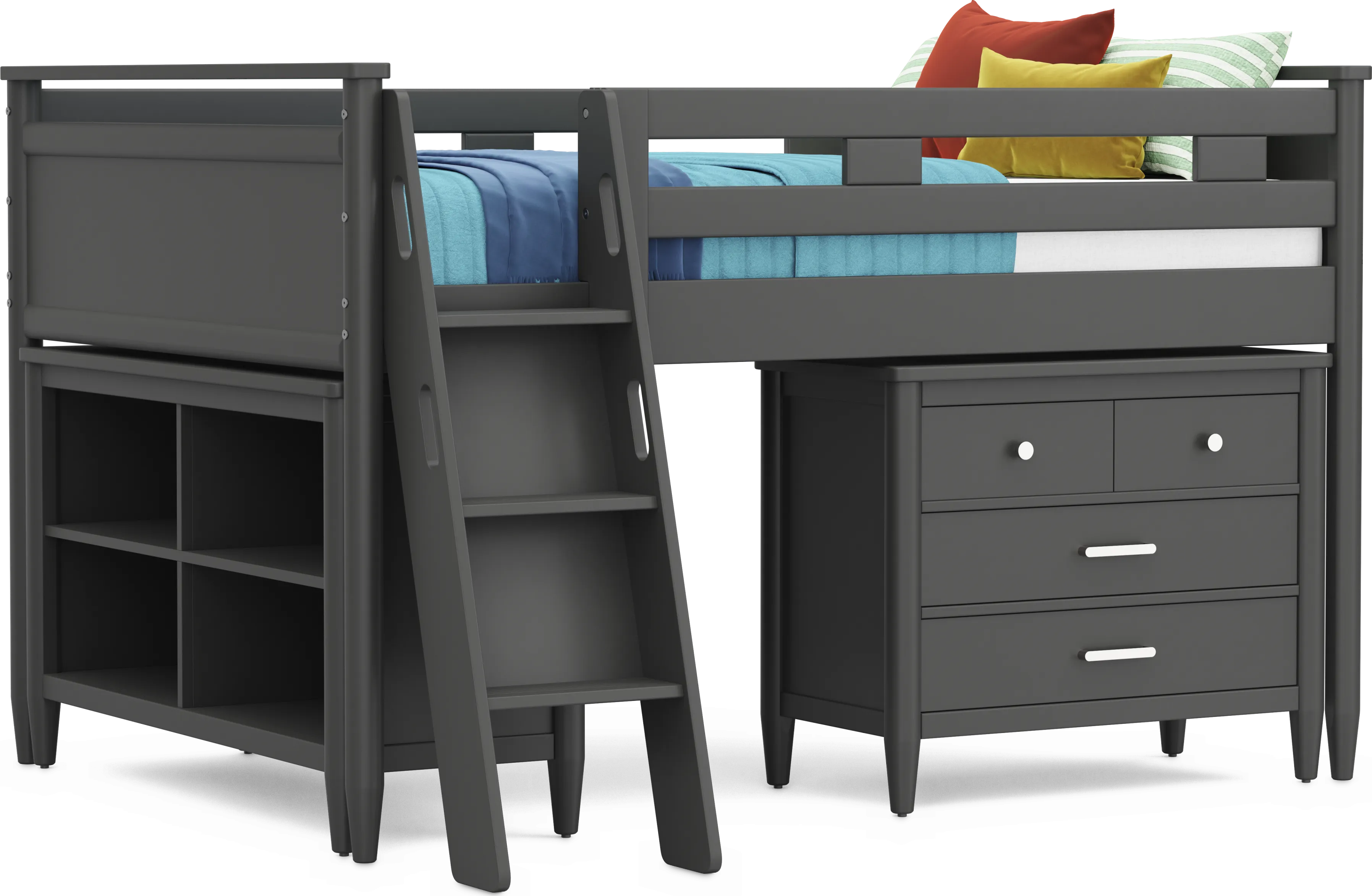 Kids Modern Colors Iron Ore Full Loft with Loft Chest and Bookcase - Thumbnail - Image 1