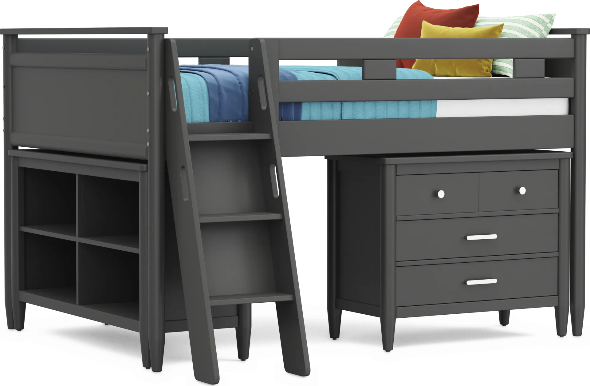 Kids Modern Colors Iron Ore Full Loft with Loft Chest and Bookcase - Image 1