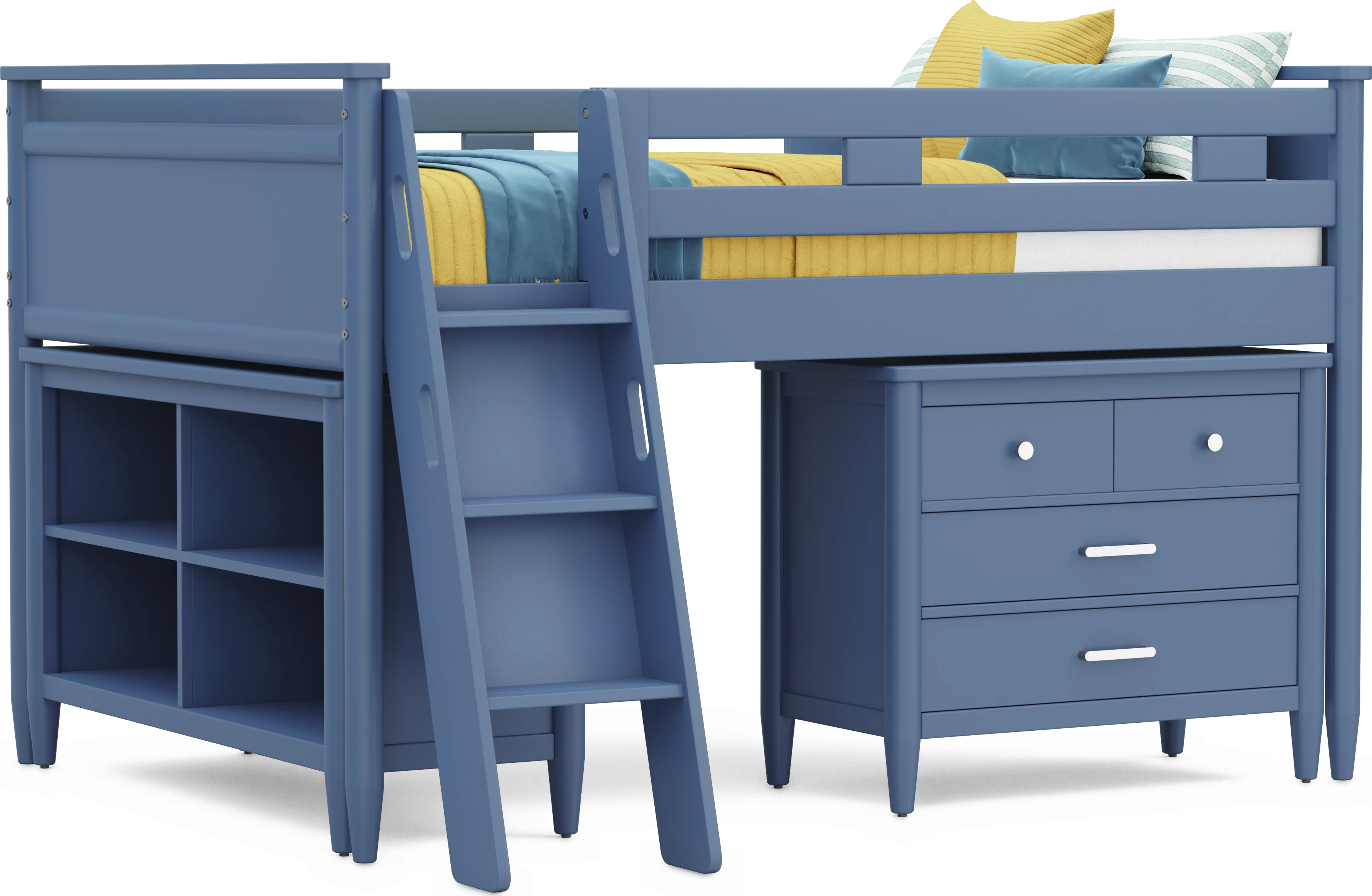 Kids Modern Colors Slate Blue Full Loft with Loft Chest and Bookcase - Thumbnail - Image 1