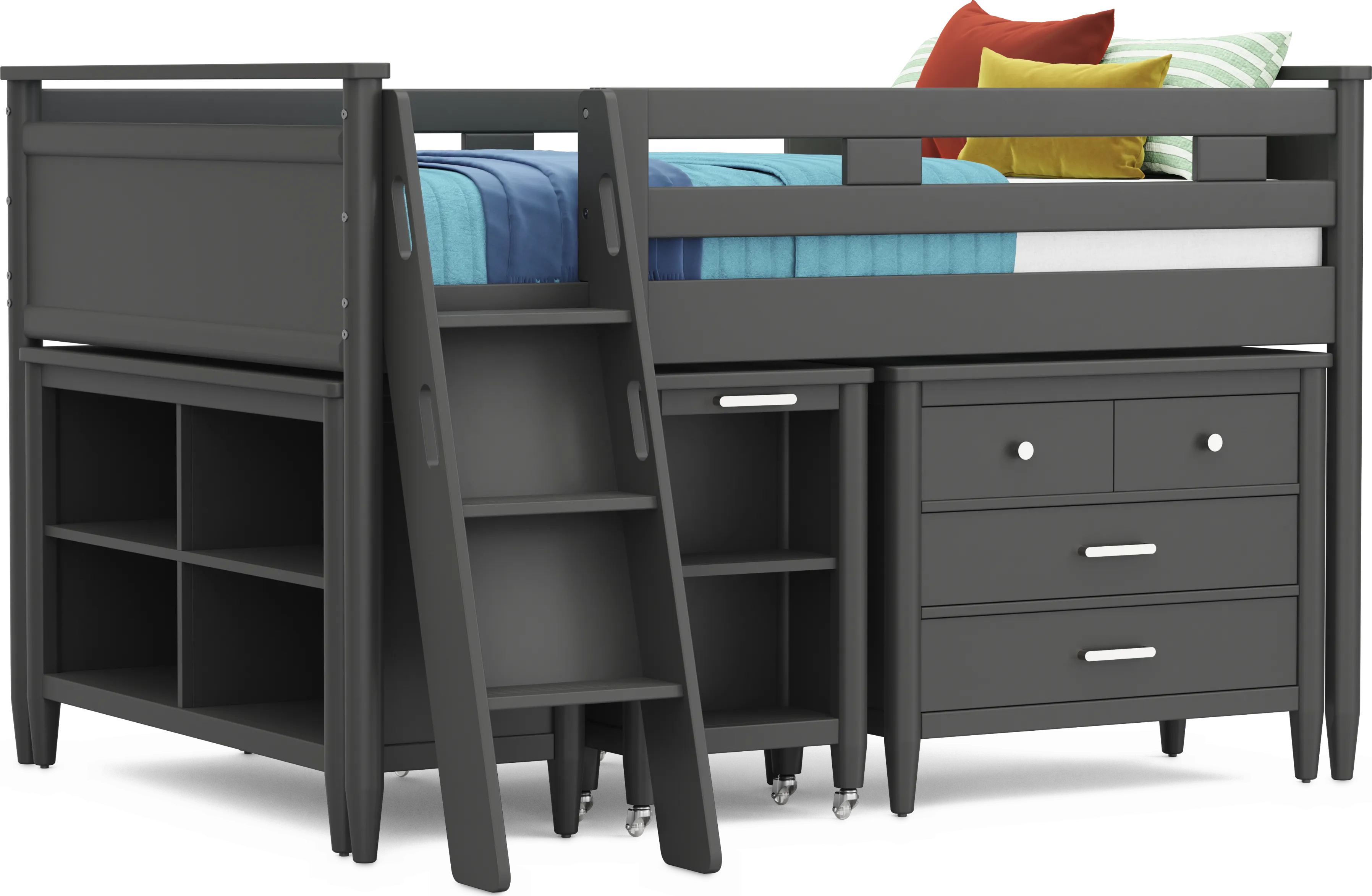 Kids Modern Colors Iron Ore Full Loft with Loft Chest, Bookcase and Desk - Thumbnail - Image 1